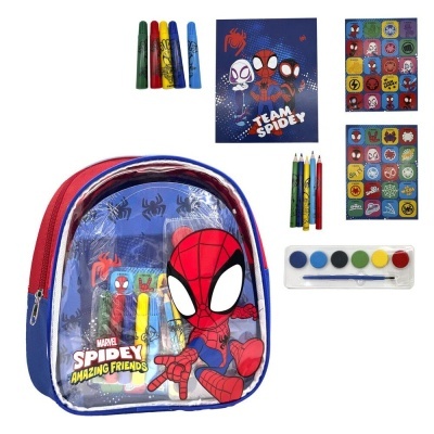 Conjunto de mochila e material de desenho com tema Homem-Aranha