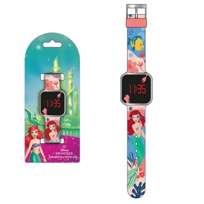 Relógio infantil digital com bracelete da Princesa Ariel e luz LED em embalagem de cartão