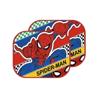 Protetores solares para carro com desenho do Spider-Man em vermelho e azul e texto Spider-Man