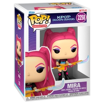 Figura Funko Pop! Mira da série K-Pop Demon Hunters numa caixa de exposição