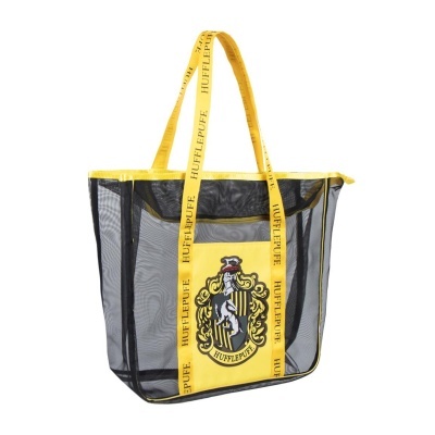 Saco de rede preto com detalhes amarelos e logótipo Hufflepuff