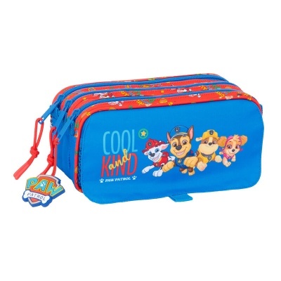 Estojo escolar azul e vermelho com personagens da Paw Patrol
