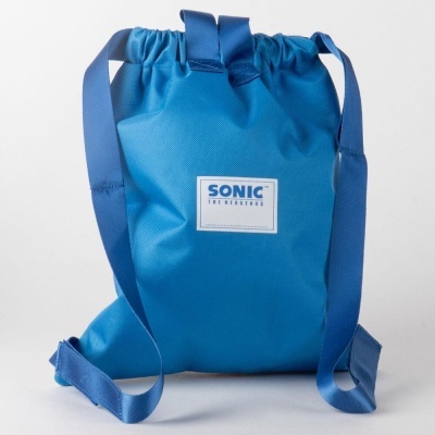 Mochila azul com etiqueta SONIC THE HEDGEHOG