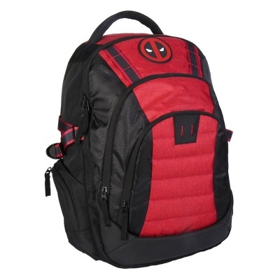 Mochila preta e vermelha com logo Deadpool