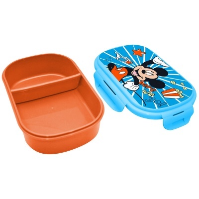 Marmita de plástico com tampa azul e personagem Mickey Mouse