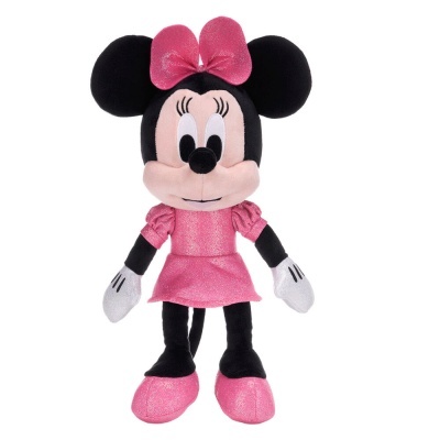 Boneca de peluche Minnie Mouse com vestido e laço rosa