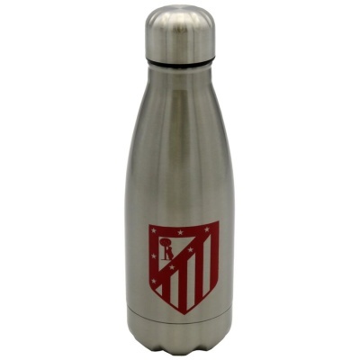 Garrafa térmica prata com logo do Atlético de Madrid