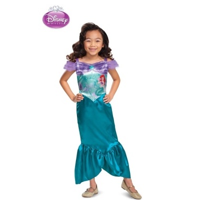 Vestido infantil da Disney Princesa da Ariel em lilás e azul turquesa com babado