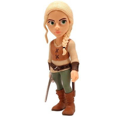 Figura em miniatura de personagem com espada e roupa medieval