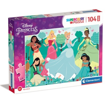 Caixa de puzzle Disney Princess 104 peças com várias princesas coloridas
