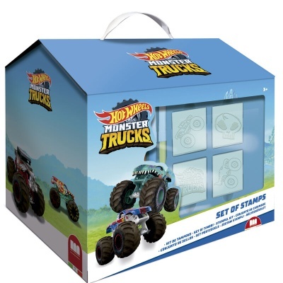 Caixa Hot Wheels Monster Trucks com conjunto de carimbos