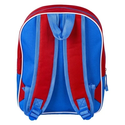 mochila azul e vermelha com alças acolchoadas ajustáveis