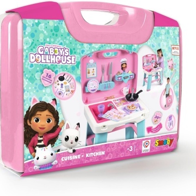 Mala rosa de brinquedo Gabby's Dollhouse com cozinha e acessórios para crianças