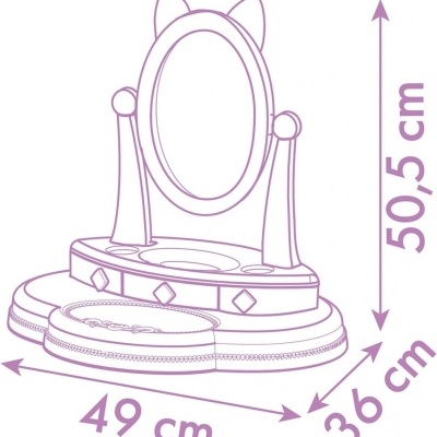 Espelho de mesa oval cor-de-rosa com suporte em forma de orelhas de gato e base com compartimentos