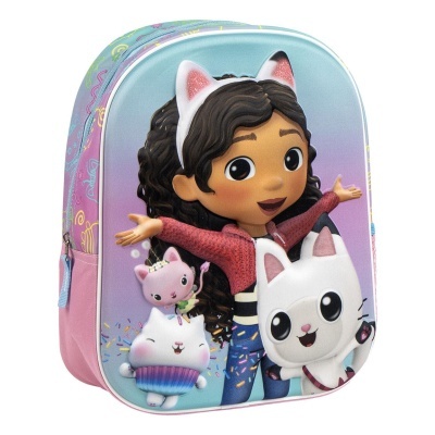 Mochila infantil colorida com desenhos animados de menina e gatos