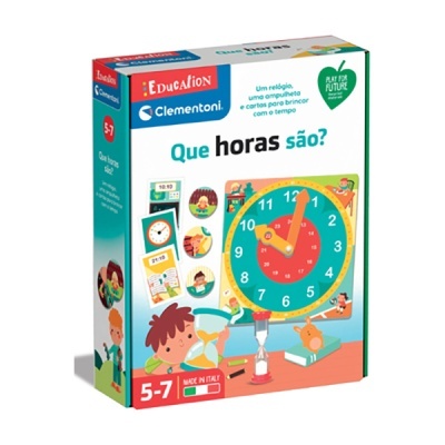 Caixa de brinquedo educativo 'Que horas são?' da Clementoni para crianças de 5 a 7 anos