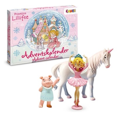 Caixa de calendário de advento Princesa Lillifee com figuras de bailarina, unicórnio e porquinho