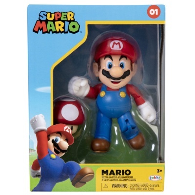 Figura Super Mario com cogumelo na caixa azul