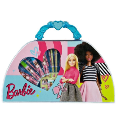 Estojo Barbie com imagem de bonecas e canetas coloridas