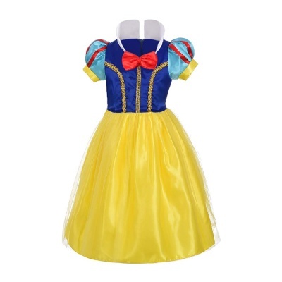 Vestido infantil de princesa azul, vermelho, amarelo com laço vermelho