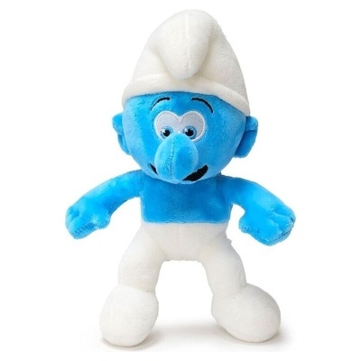 Pelúcia do personagem Smurf azul e branco com gorro branco