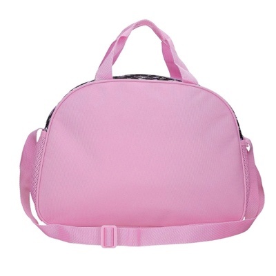 Mala de mão rosa com alças e bolso lateral de rede