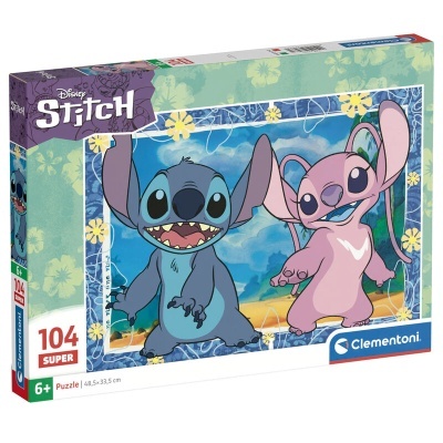 Caixa de puzzle Clementoni Disney Stitch 104 peças com personagens Stitch e Angel