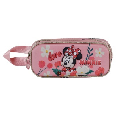 Estojo escolar cor-de-rosa com estampa da Minnie e flores