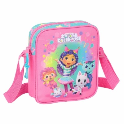 Mala infantil rosa com personagens de Gabby's Dollhouse