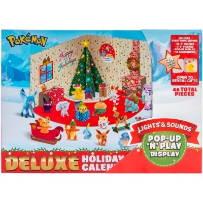 Caixa do calendário do advento Pokémon Deluxe Holiday Calendar com figuras e decoração natalícia