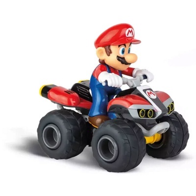 Figurinha Mario em quadriciclo vermelho e cinzento com pneus grandes