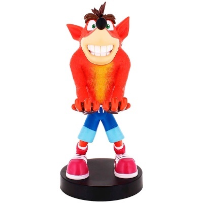 Figura de personagem de videojogo colorida com expressão sorridente e base preta