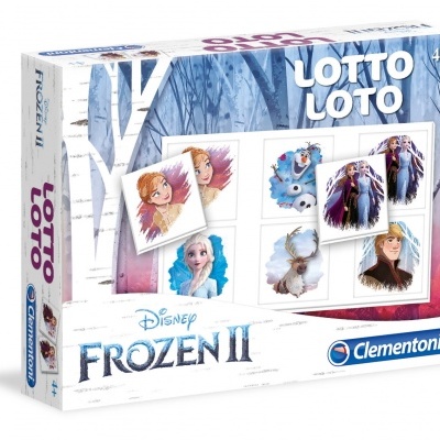 Caixa do jogo Lotto Lotto Disney Frozen II da Clementoni com imagens dos personagens do filme