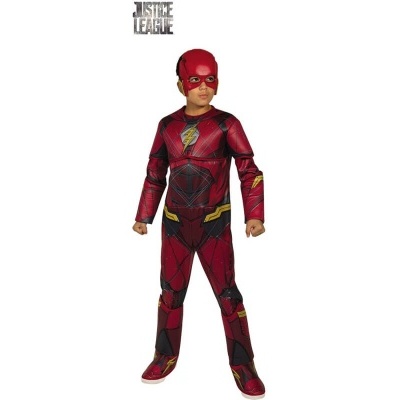 Fato de Carnaval Flash vermelho com detalhes amarelos e preto e máscara para criança