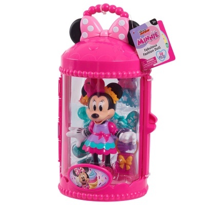 Brinquedo da Minnie Disney com mala rosa e laço polka dots