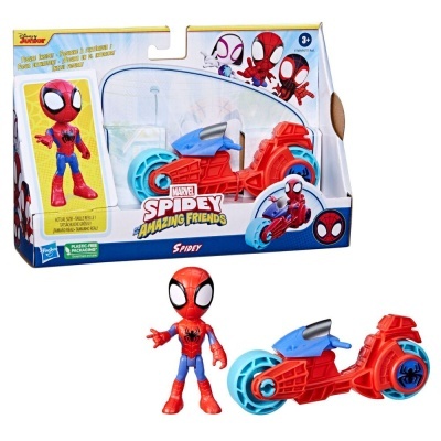 Brinquedo Marvel Spidey Amazing Friends com figura do Homem-Aranha e mota
