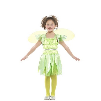 Fantasia verde de fada para criança com asas amarelas