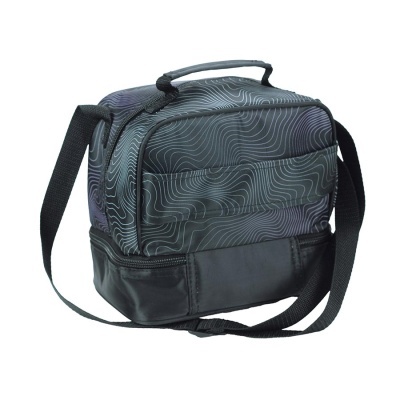 Bolsa preta com padrão de linhas onduladas cinzentas e alça ajustável