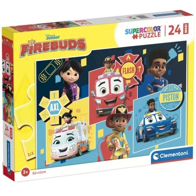 Caixa de puzzle Disney Junior Firebuds com 24 peças de personagens coloridos