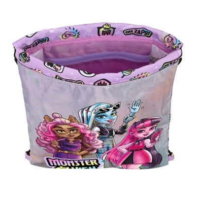 Bolsa tinteiro Monster High com personagens animadas em roxo e rosa