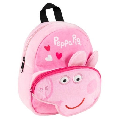 Mochila rosa Peppa Pig com bolso frontal e alça preta