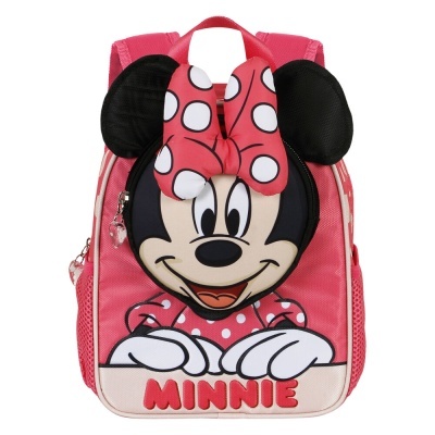Mochila infantil rosa com estampa da Minnie e orelhas em 3D
