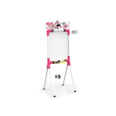 Quadro branco infantil Minnie com suporte cor-de-rosa e branco