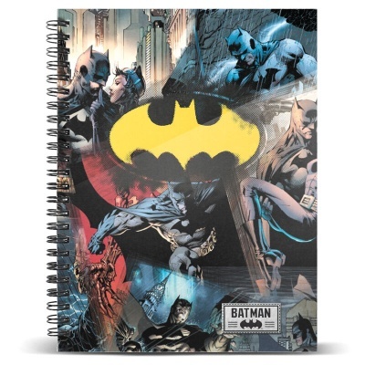 Caderno espiral com capa ilustrada de Batman em estilo banda desenhada