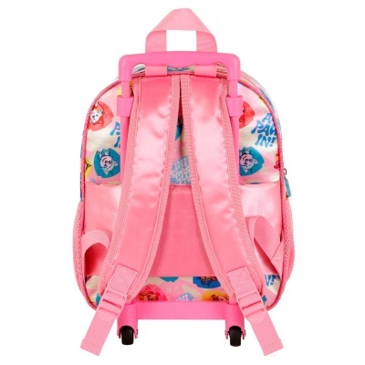 Mochila infantil rosa com rodas e alças acolchoadas ajustáveis
