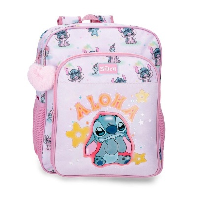 Mochila rosa com estampa Stitch da Disney e pendente de coração cor de rosa