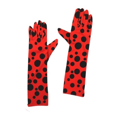 Par de luvas vermelhas com bolinhas pretas