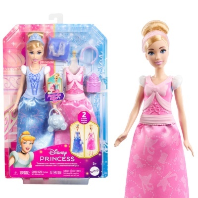 Boneca Disney Princess Cinderela com dois vestidos e acessórios em embalagem colorida