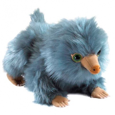 Pelúcia de ornitorrinco azul cinzento com bico castanho e olhos verdes