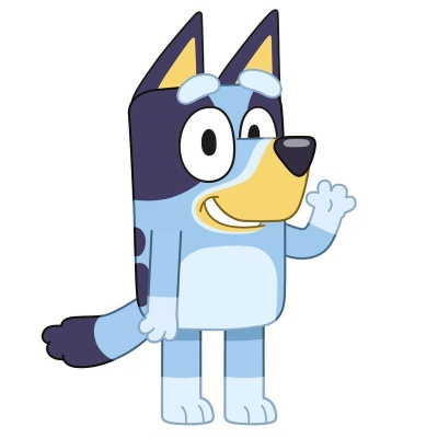 Desenho animado de cão azul a acenar